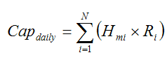 The equation for calculating the maximum daily cap in pounds per day for all electric generating facilities in the system cap.