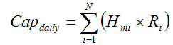 The equation for calculating the maximum daily cap in pounds per day for all electric generating facilities in the system cap.