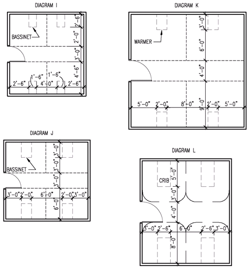diagrams i-l for table 8 - multiple bed room configurations