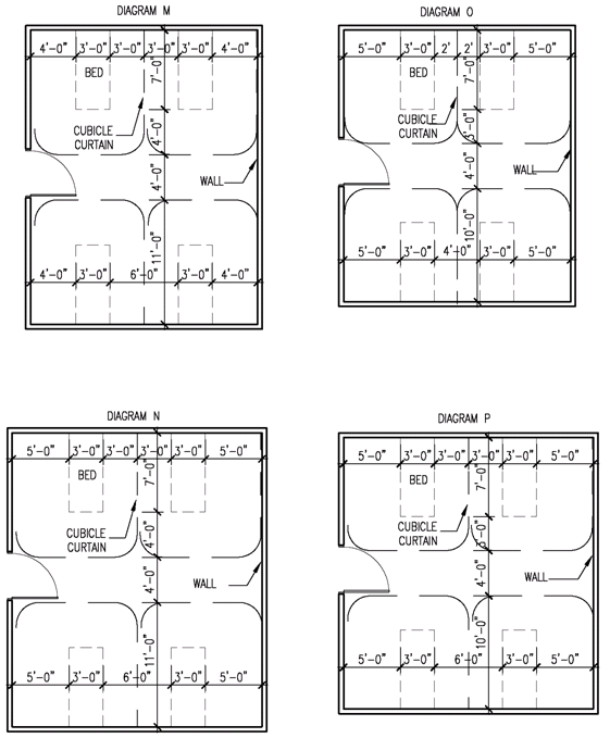 diagrams m-p for table 8 - multiple bed room configurations