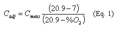 An equation regarding adjusting all pollutant concentrations to 7 percent oxygen for Division 4